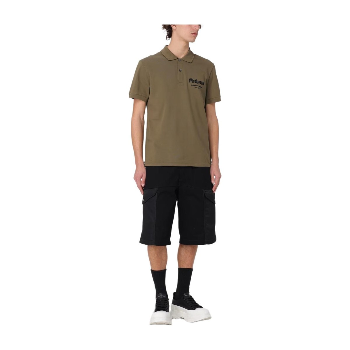 Alexander McQueen Mcqueen Graffiti Polo In Deep Khaki Polo