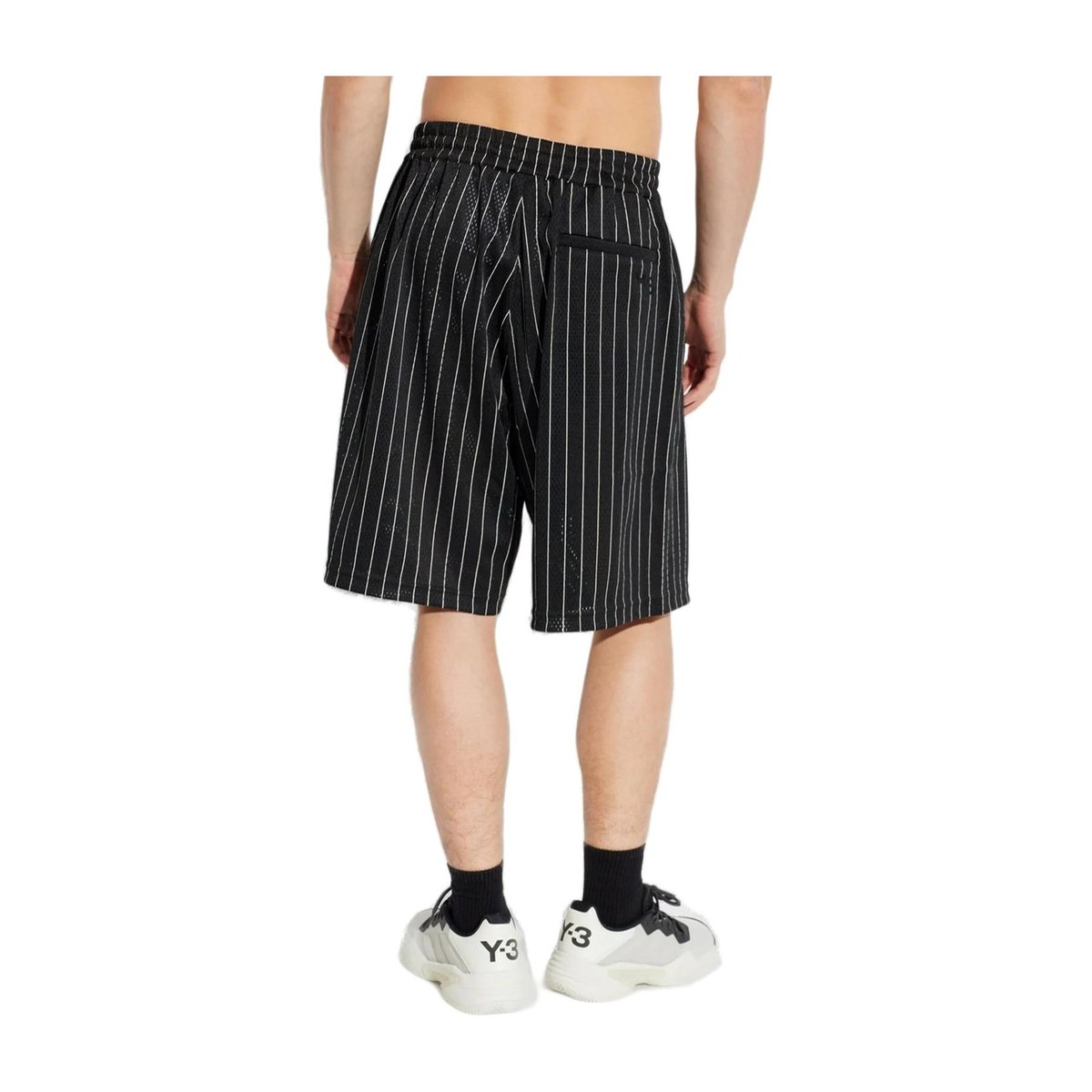 Y-3 Logo Patch Striped Perforated Shorts