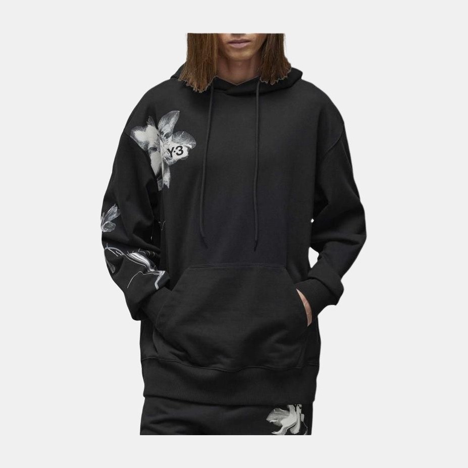 Y-3 Floral Print Hoodie Black