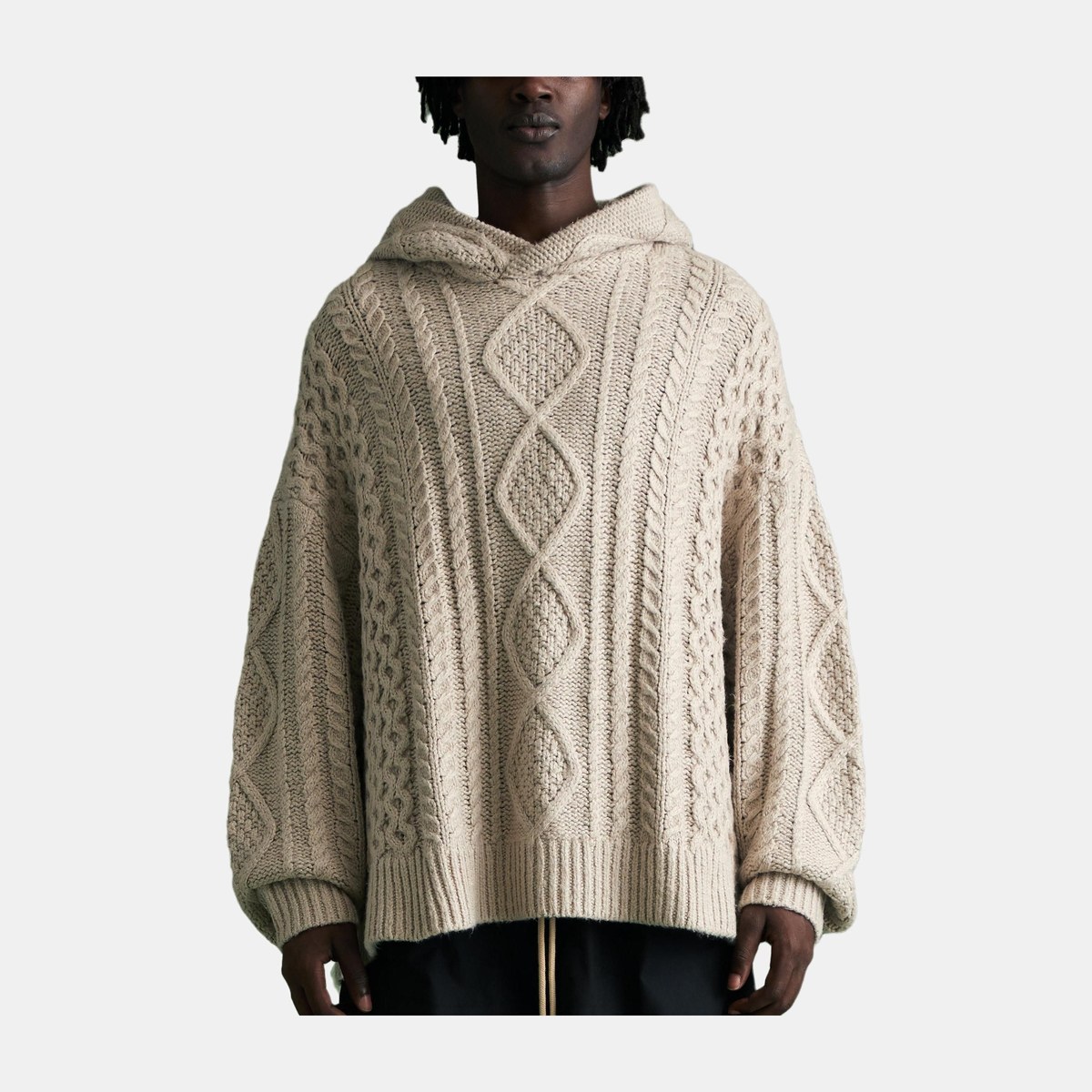 Fear of God Essentials Cable Knit Hoodie Silver Cloud