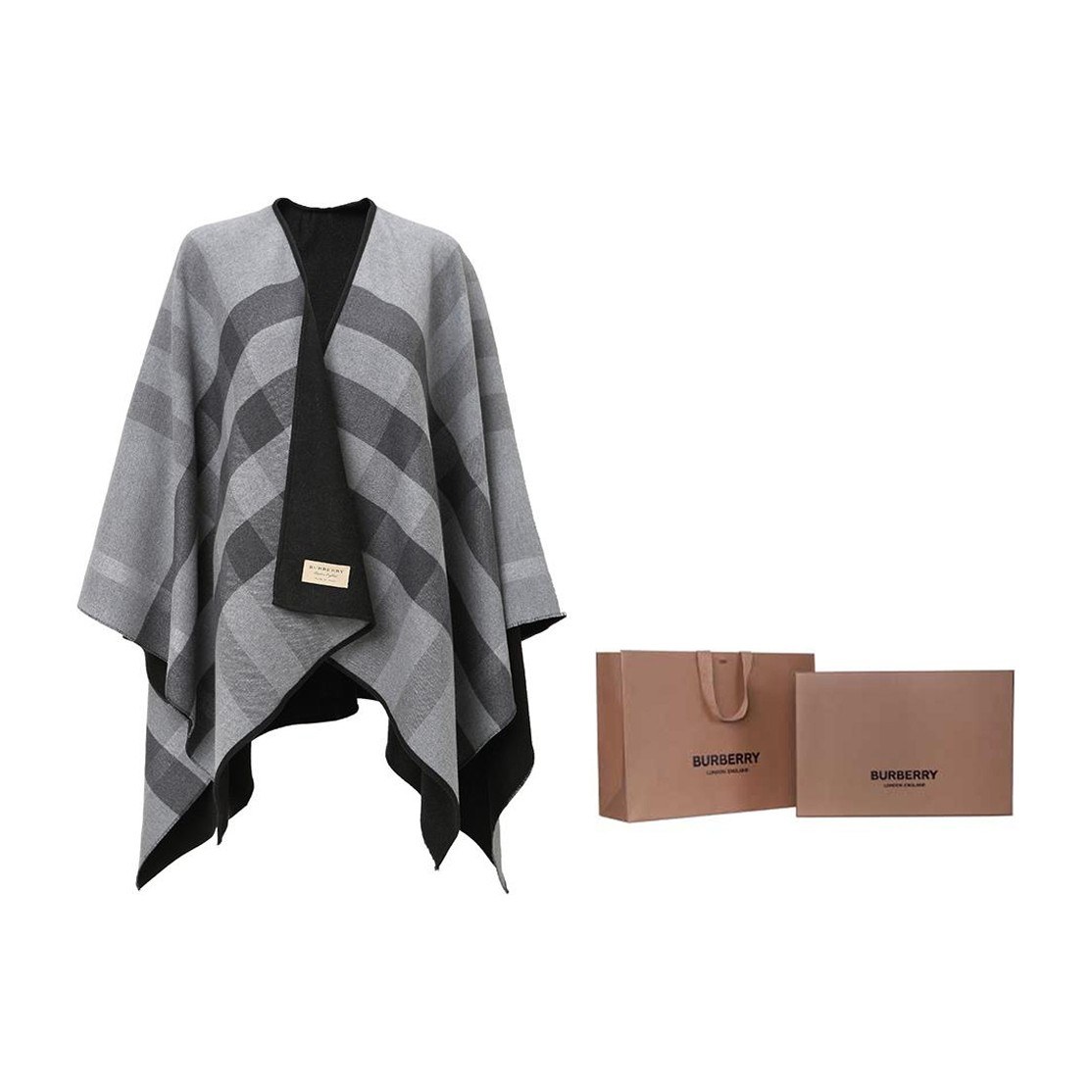 Burberry FW22 Wool Reversible Poncho Jacket Charcoal