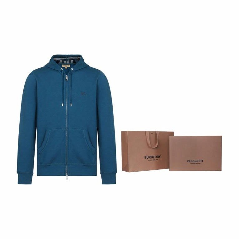 Burberry Logo Print Zip Hoodie Blue