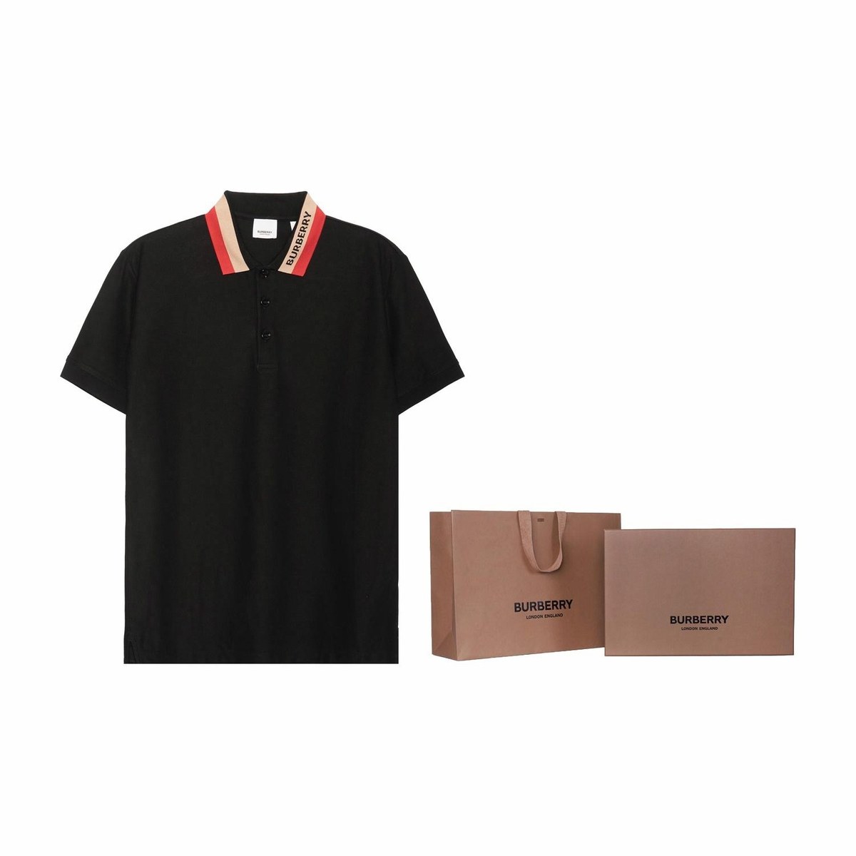 Burberry Logo Stripe Polo Shirt Black