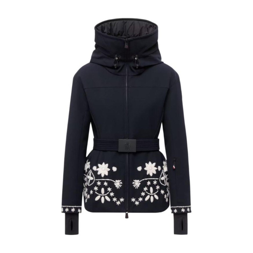 Moncler Blaye Embroidered Hooded Down Ski Jacket Logo