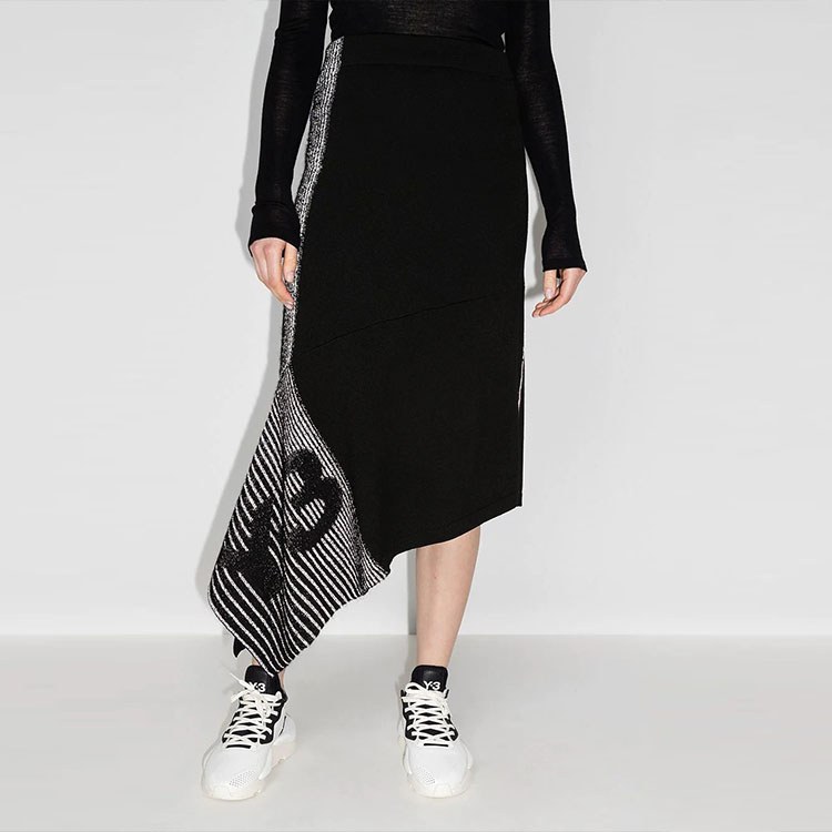 Y-3 Logo Irregular Reflective Skirt Black