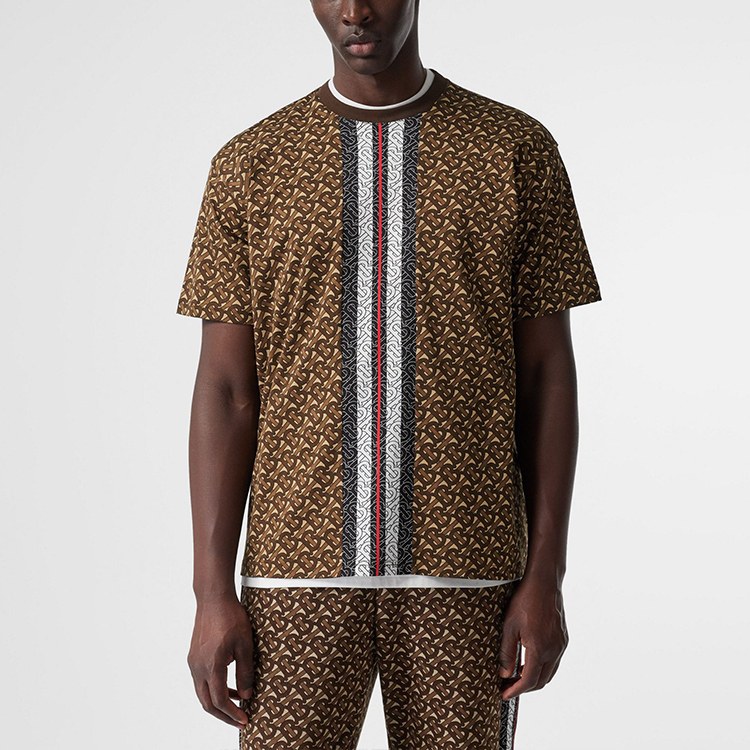 Burberry Striped Crewneck T-Shirt Saddle Brown