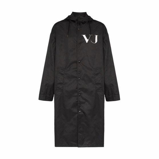Valentino Logo Hooded Coat Black