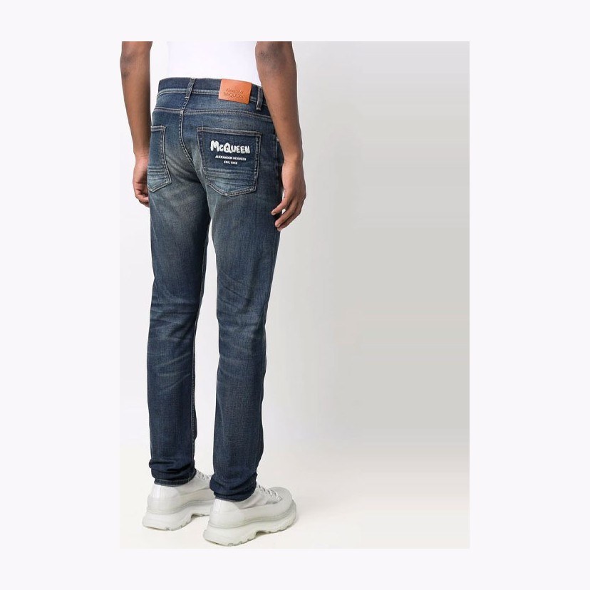 Alexander McQueen Graffiti High Waist Jeans Blue