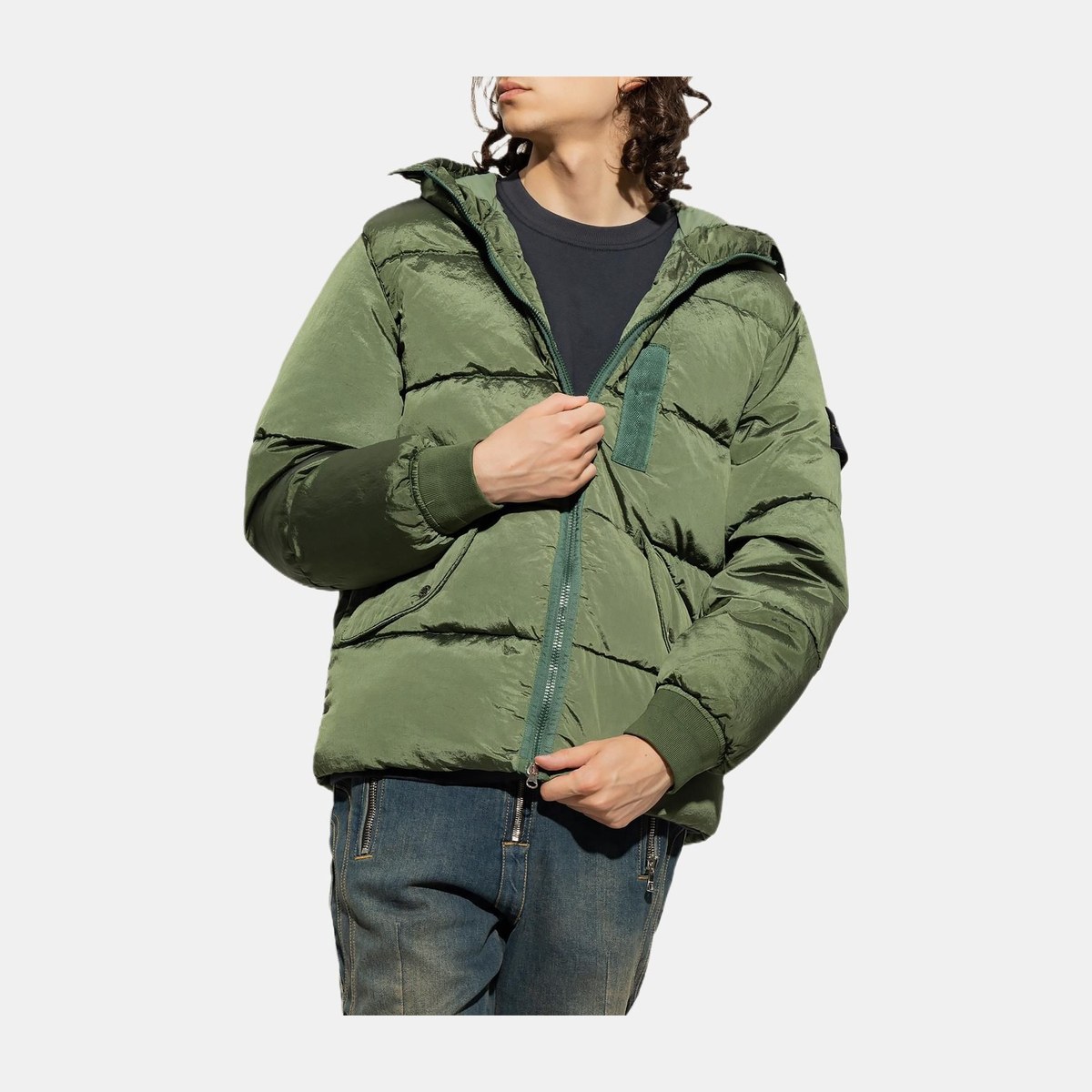 Stone Island FW22 Quilted Logo Down Jacket Olive