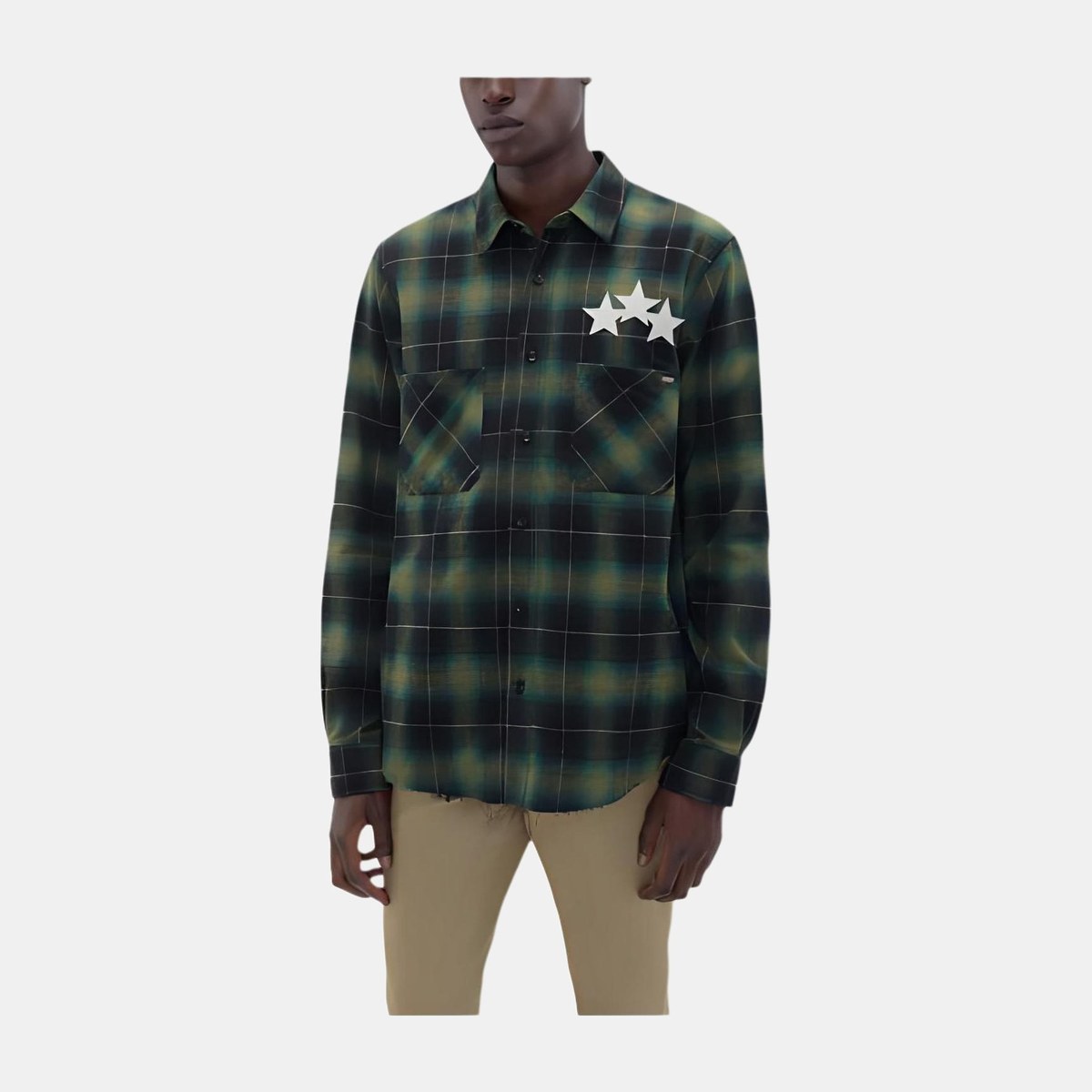 AMIRI Star Leather Flannel Shirt Green