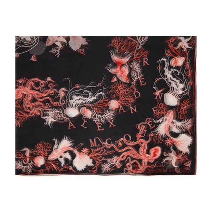 Alexander McQueen Silk Scarf Black Red