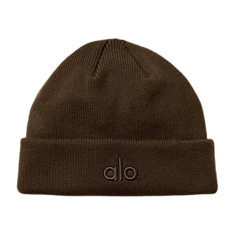 alo yoga Logo Recycled Polyester Beanie Deep Brown