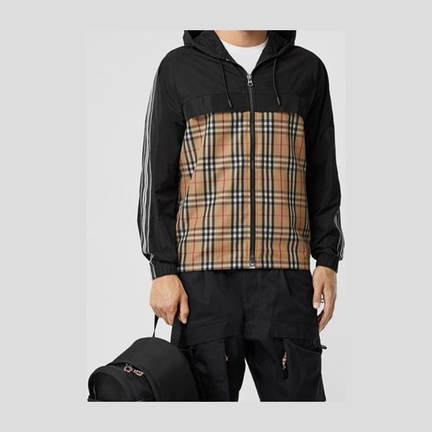 Burberry Checked Zip Hoodie Jacket Beige