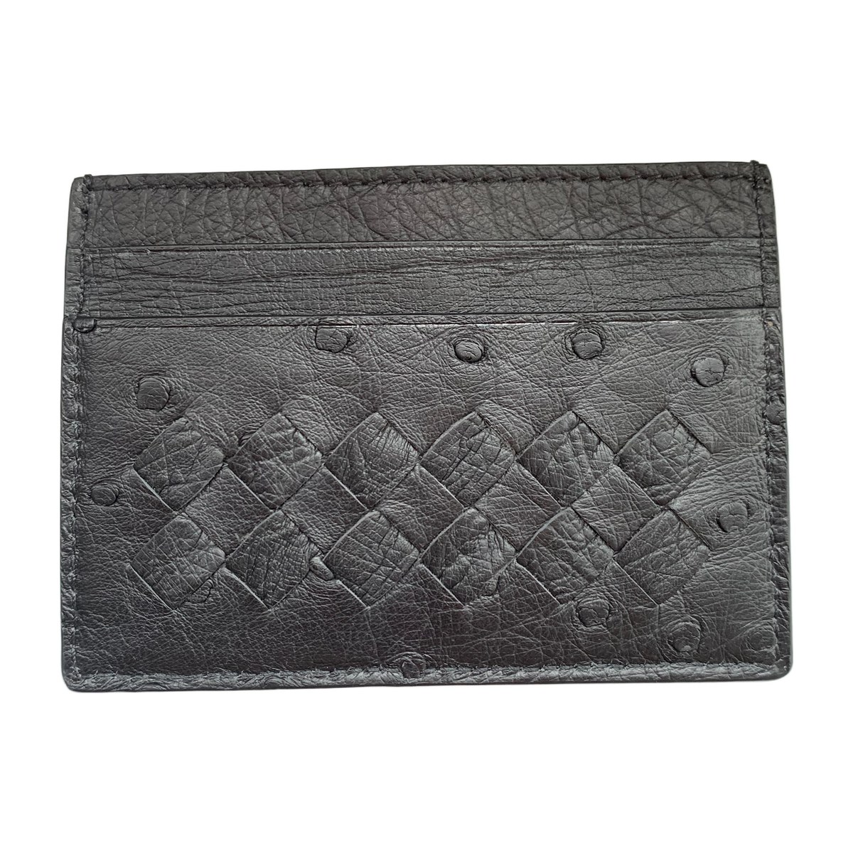 Bottega Veneta Intrecciato Ostrich Card Holder Small Black