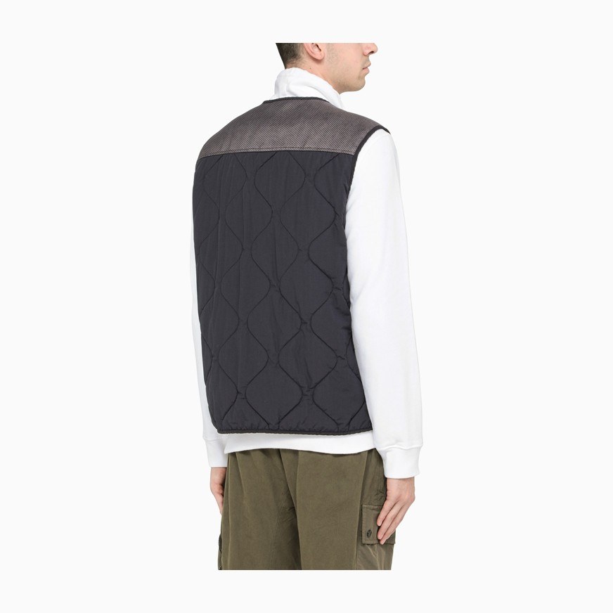 Stone Island Nylon Blend V-Neck Zip Vest Black