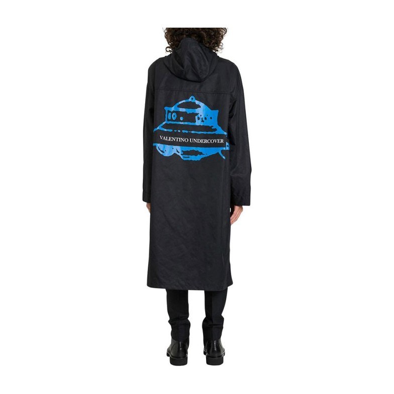 Valentino Logo Hooded Coat Black