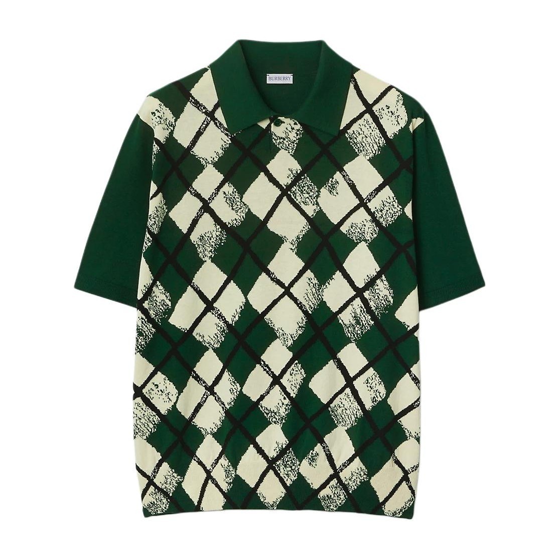 Burberry Colorblock Diamond Knit Polo Shirt Green