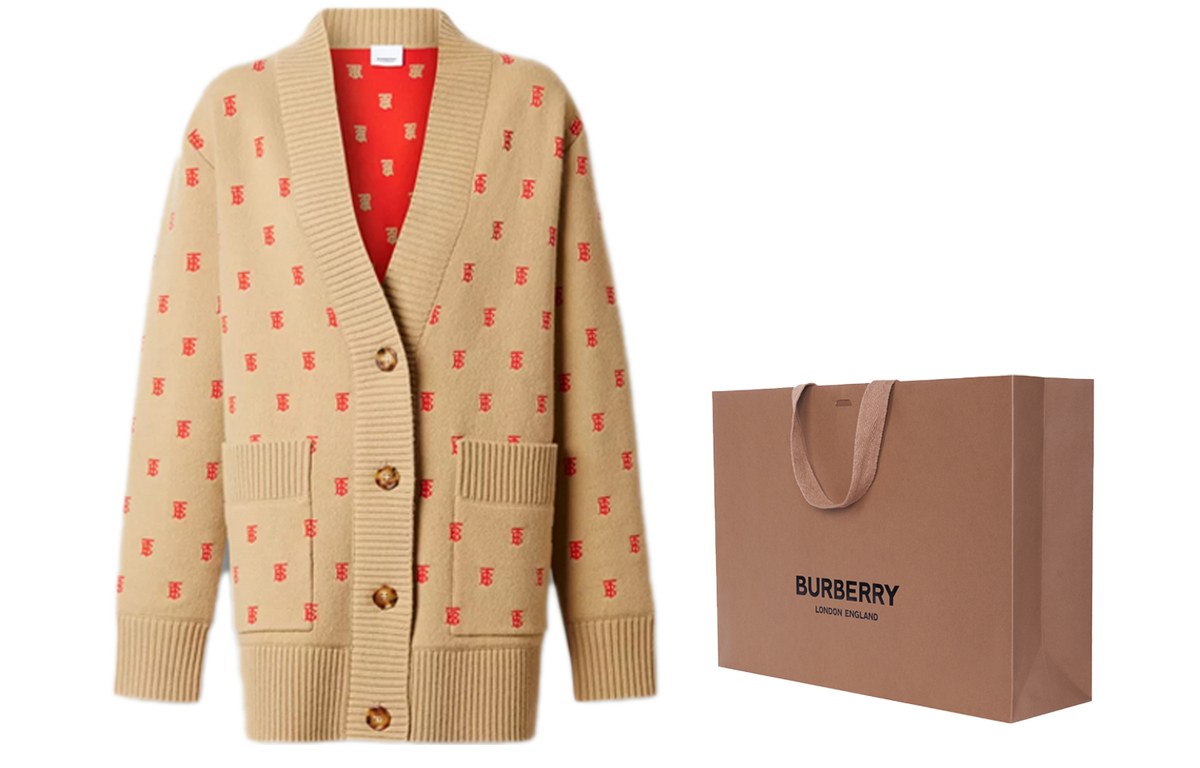 Burberry Classic TB Logo V-Neck Cashmere Sweater Light Brown