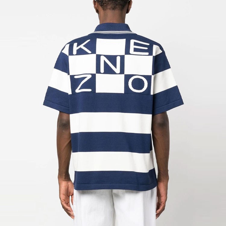KENZO SS23 Logo Stripe Polo Blue