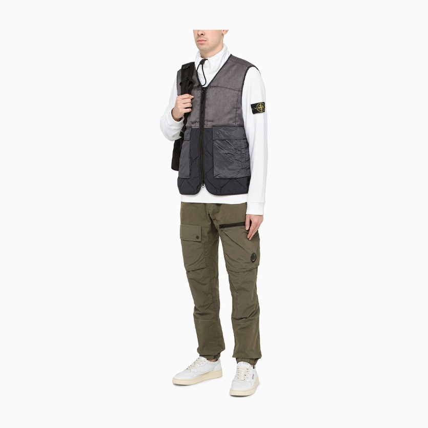 Stone Island Nylon Blend V-Neck Zip Vest Black