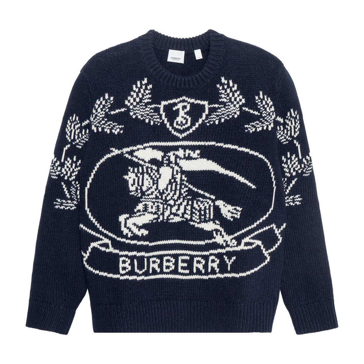 Burberry Equestrian Knight Wool Sweater Blue