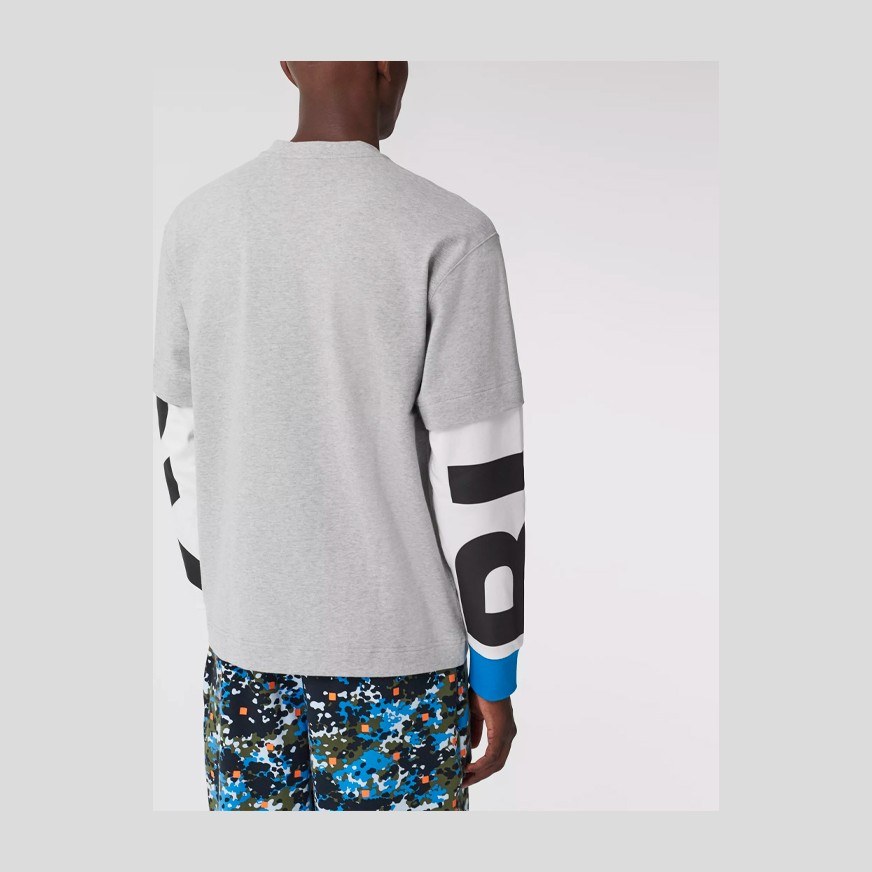 Burberry Logo Print Long Sleeve Cotton T-Shirt Light Grey