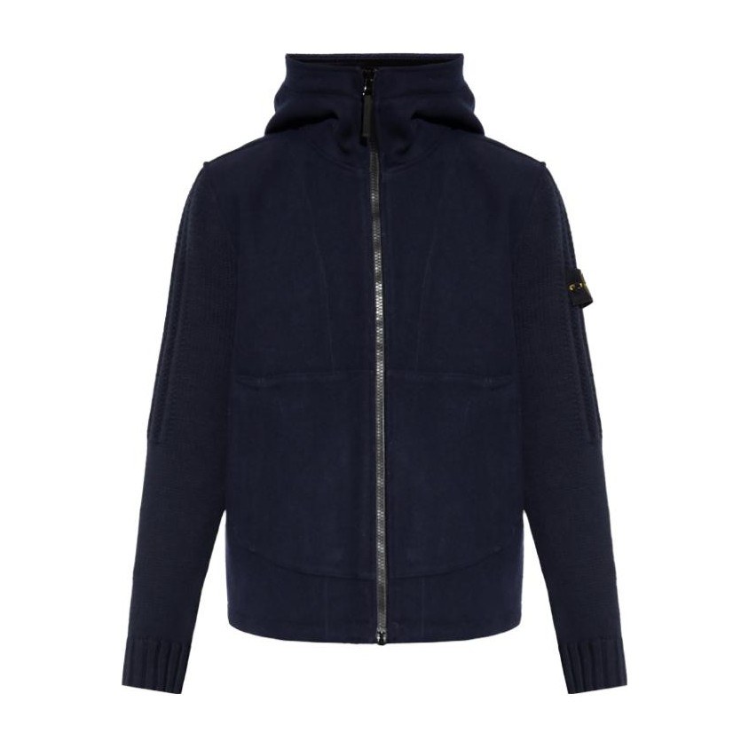 Stone Island Logo Zip Hoodie Jacket Blue