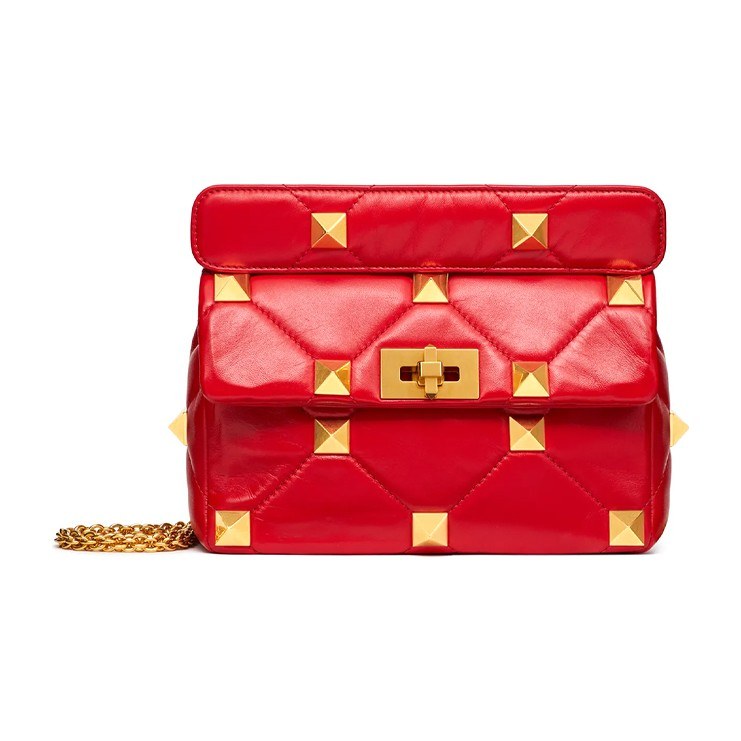 Valentino Napa Roma Studded Chain Bag Red