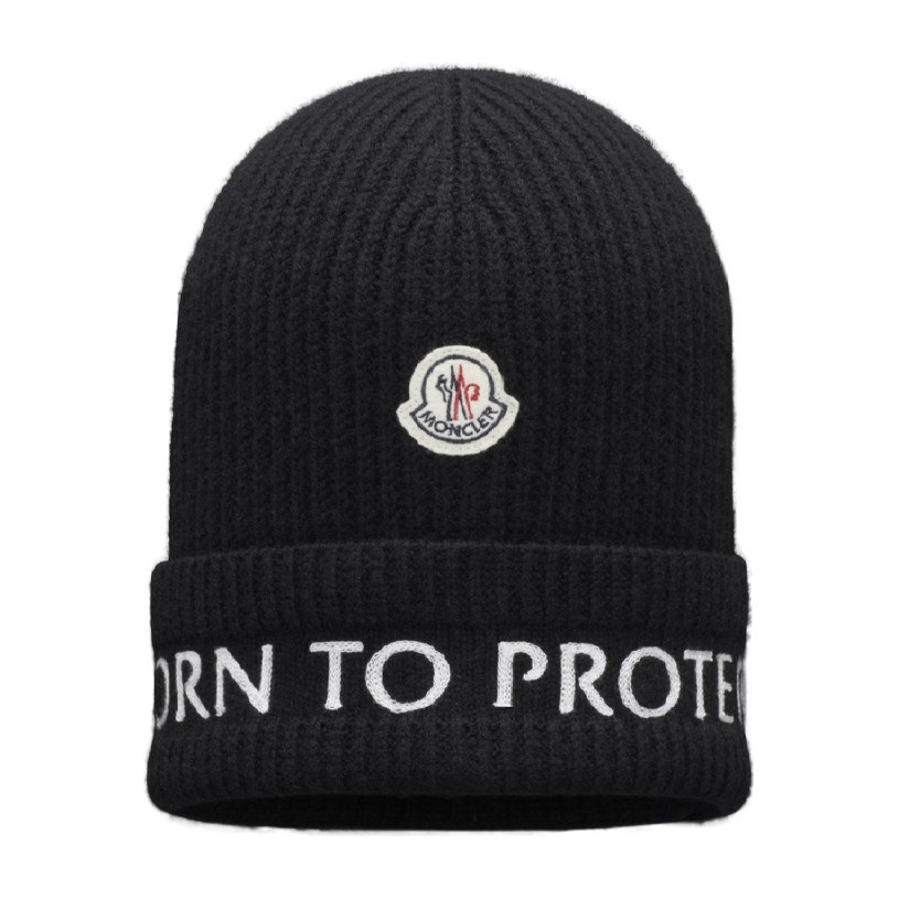 Moncler Ribbed Knit Beanie Black