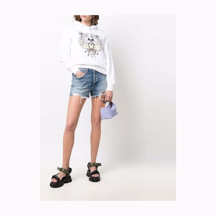 KENZO SS22 Logo Embroidered Hoodie White
