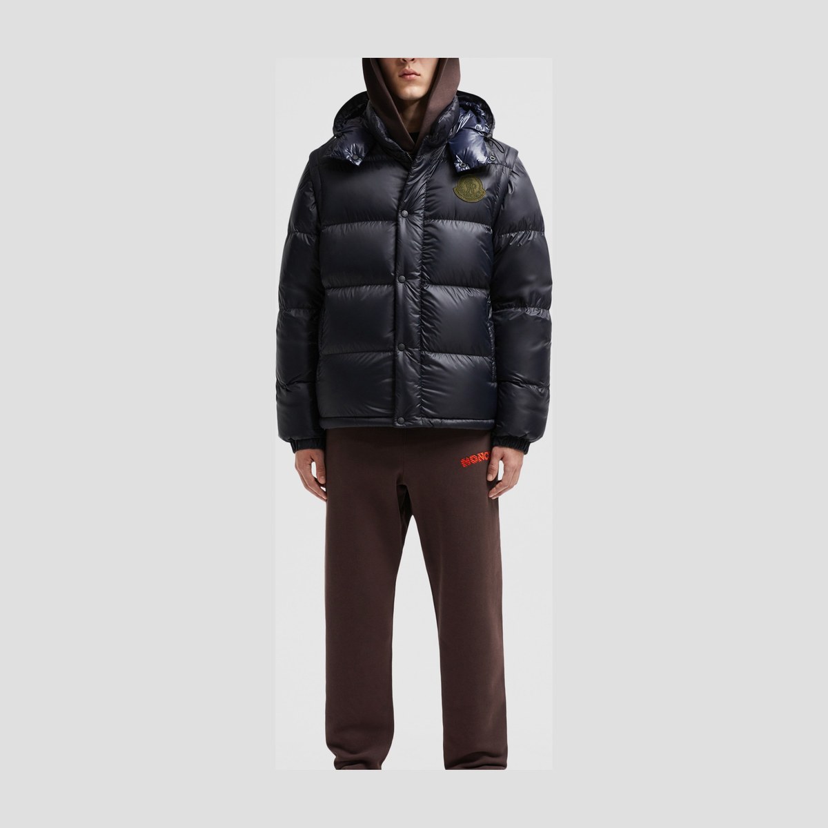 Moncler Logo Detachable Hood Down Jacket Navy