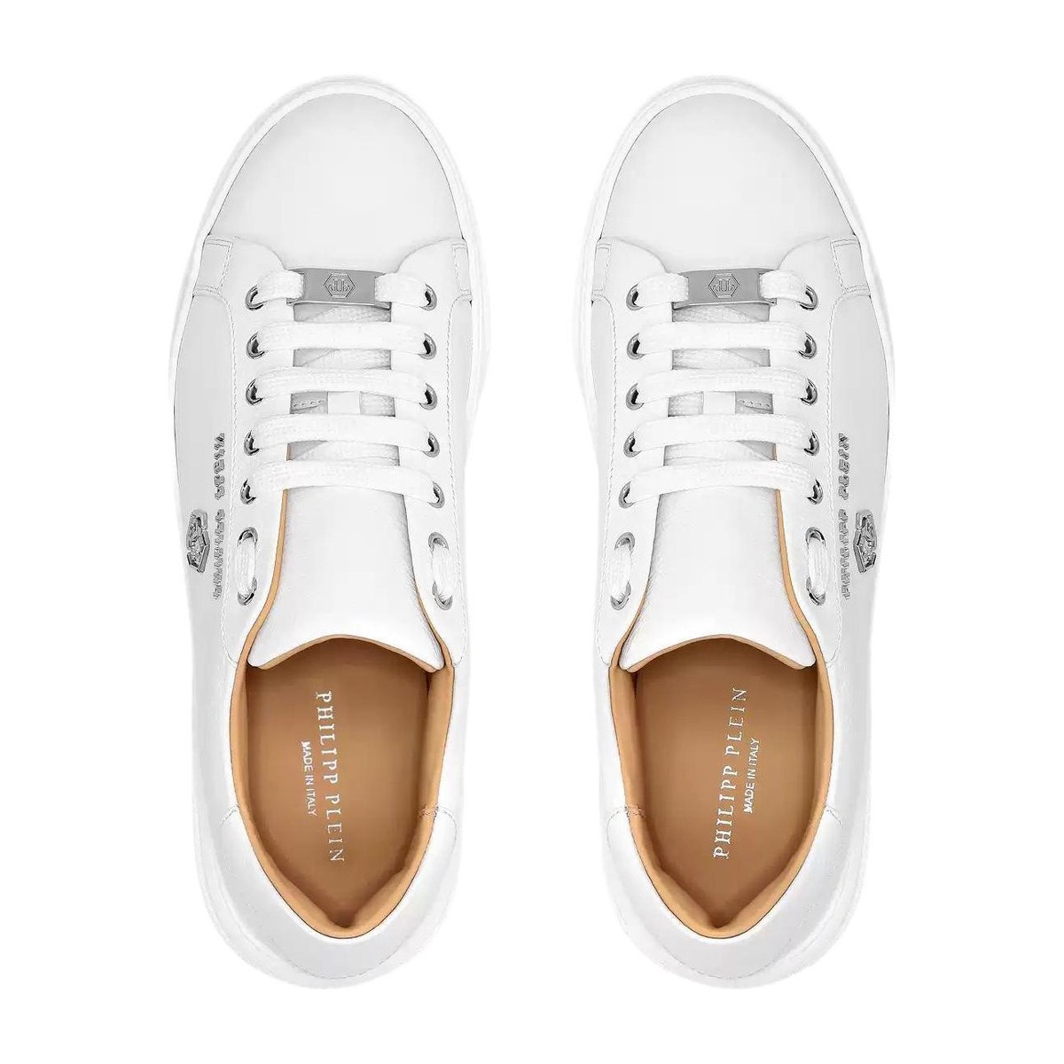 PHILIPP PLEIN Hexagon White Leather Sneakers