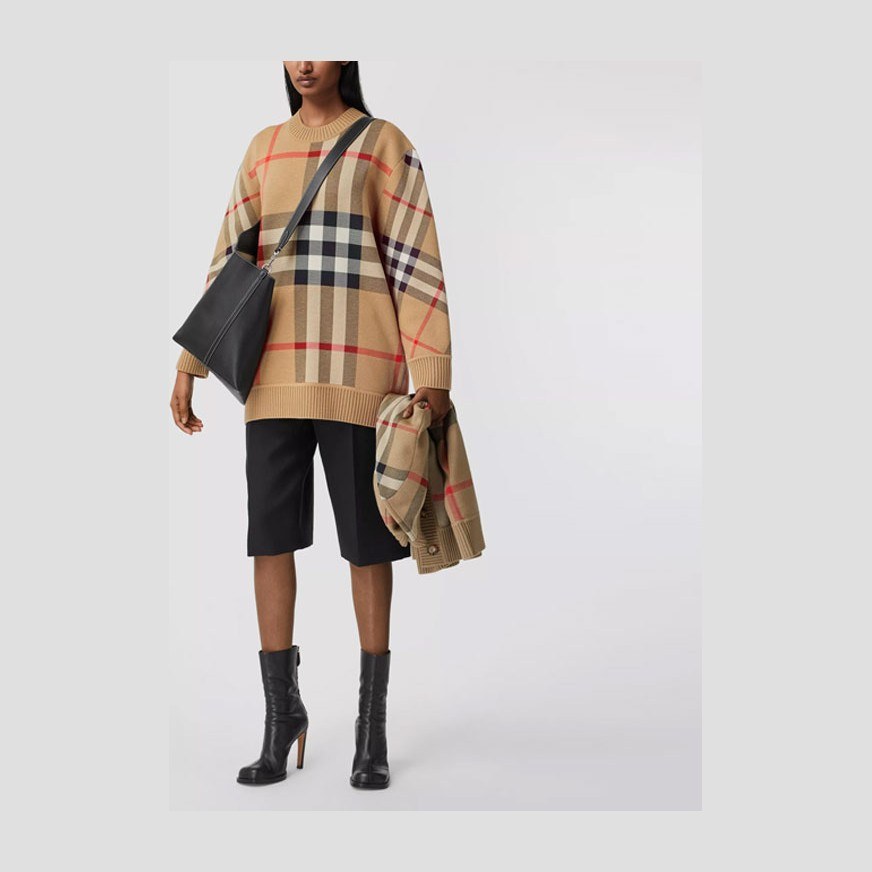 Burberry Check Jacquard Wool Knit Sweater