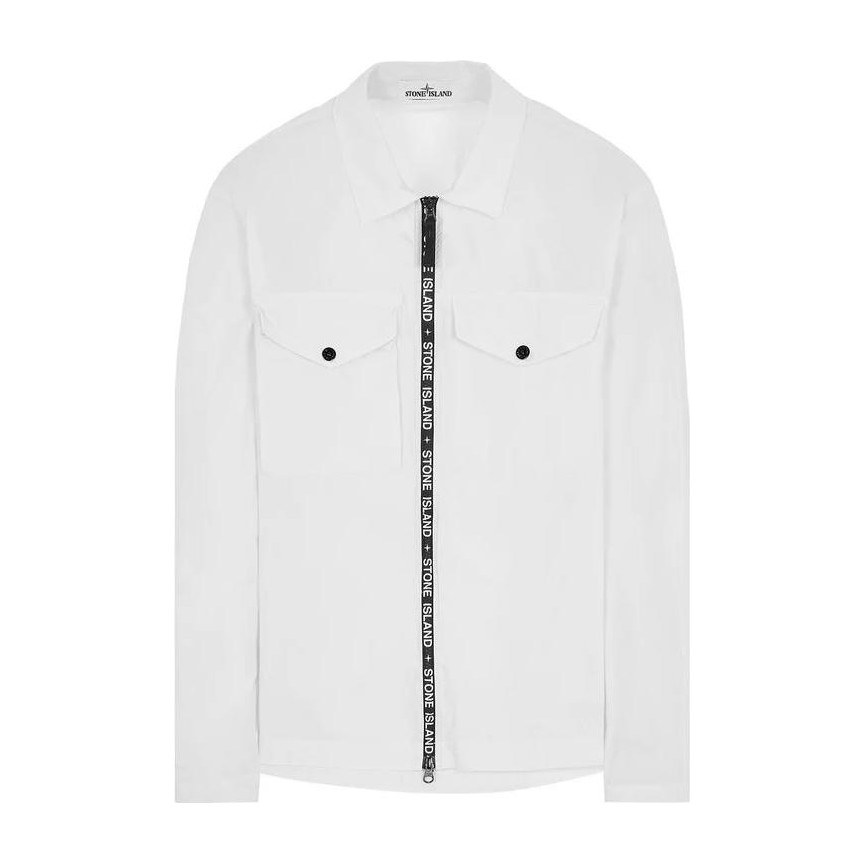 Stone Island SS22 White Logo Zip Shirt