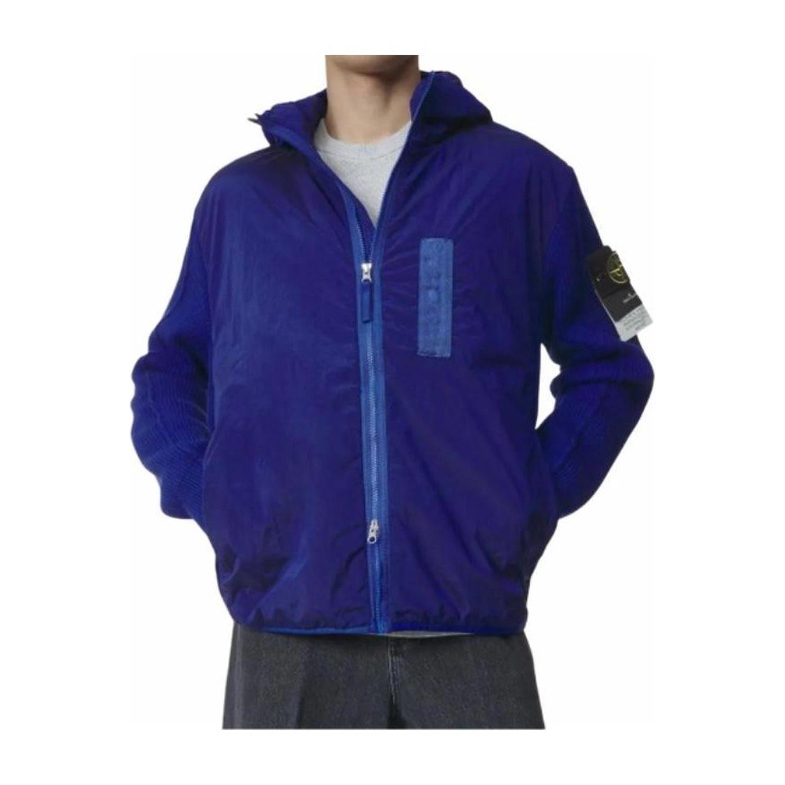 Stone Island Logo Patch Zip Hoodie Jacket Blue