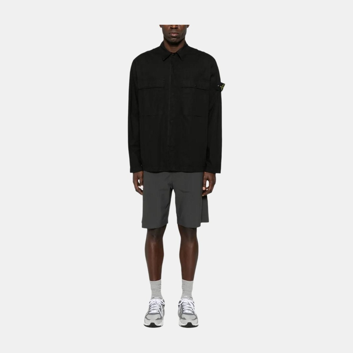 Stone Island Badge Collar Long Sleeve Shirt Black