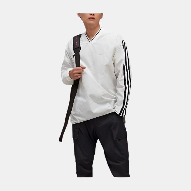 Y-3 V-Neck Striped Long Sleeve Tee White
