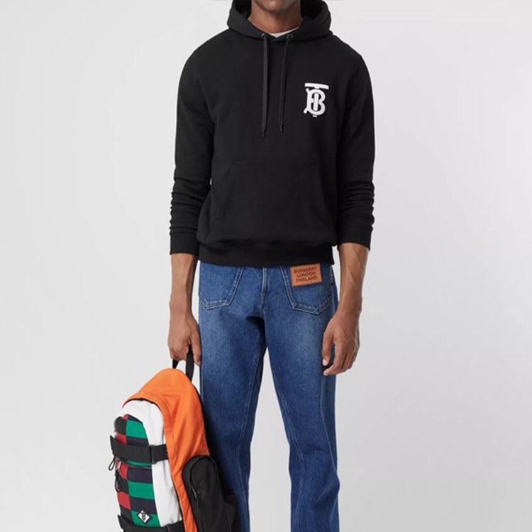Burberry Logo Embroidered Hoodie Black