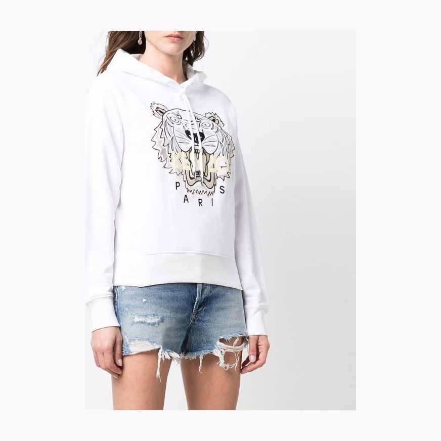 KENZO SS22 Logo Embroidered Hoodie White
