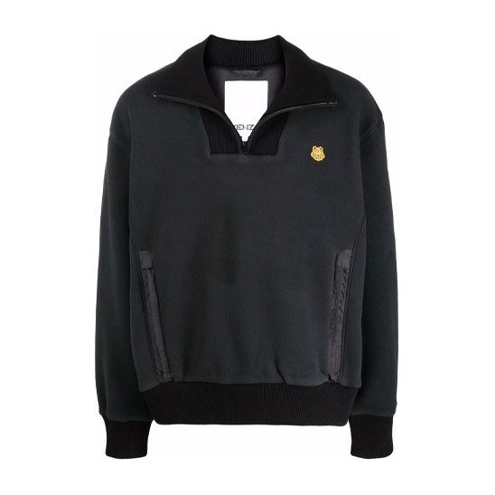 KENZO Logo Embroidered Half-Zip Sweatshirt Black