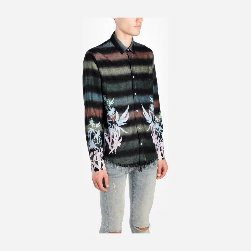 AMIRI SS21 Rainbow Stripe Leaf Print Shirt