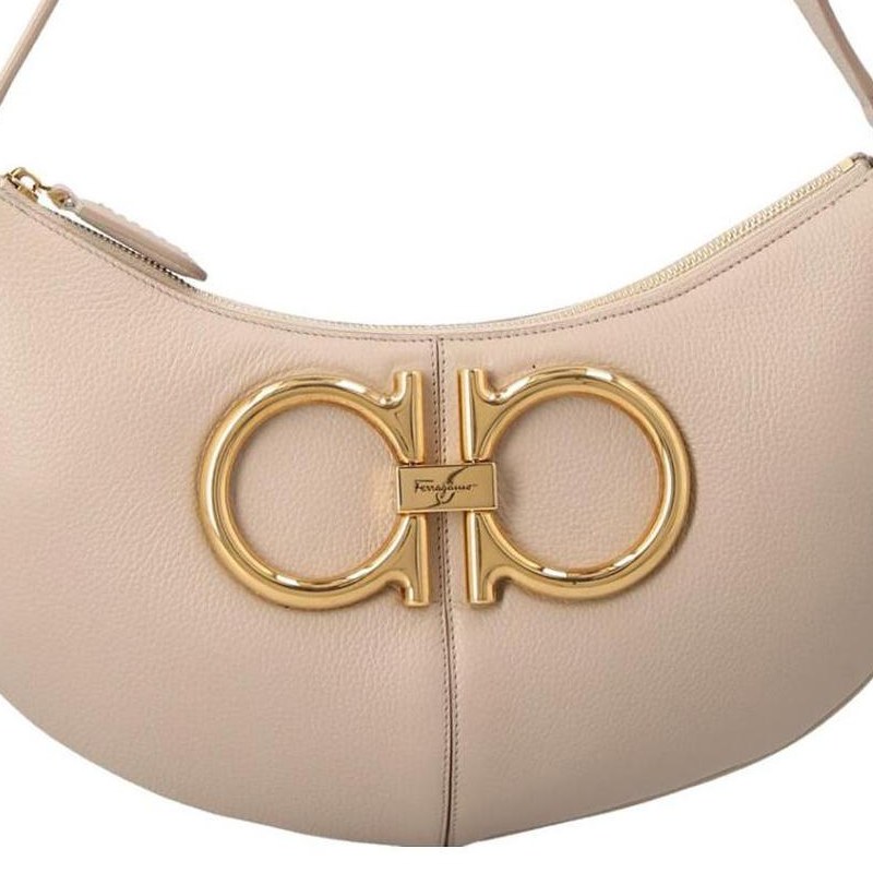 Ferragamo Vintage Large Metal Trim Leather Tote Bag Beige