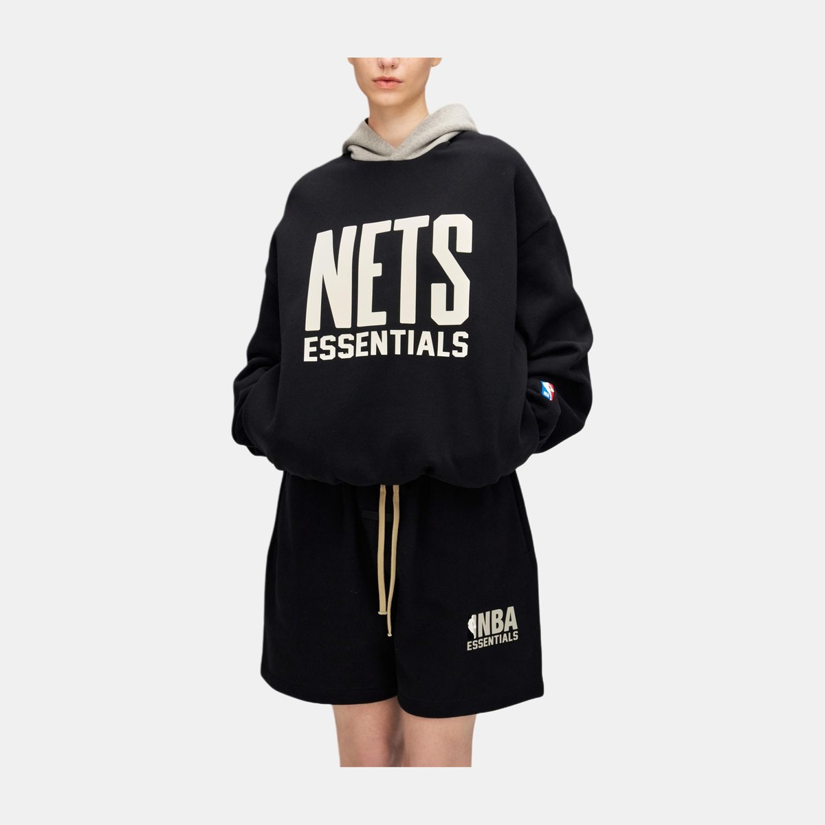 Fear of God Essentials x NBA Pullover Hoodie Nets Black Warm Gray
