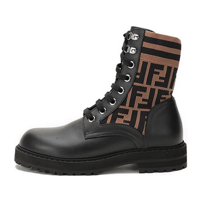 Fendi Leather Printed Lace-up Martin Boots