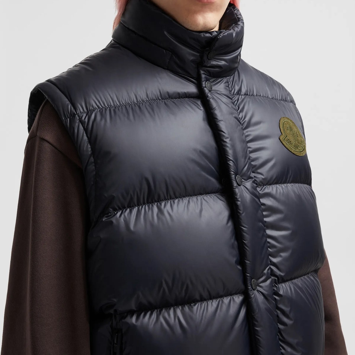 Moncler Logo Detachable Hood Down Jacket Navy