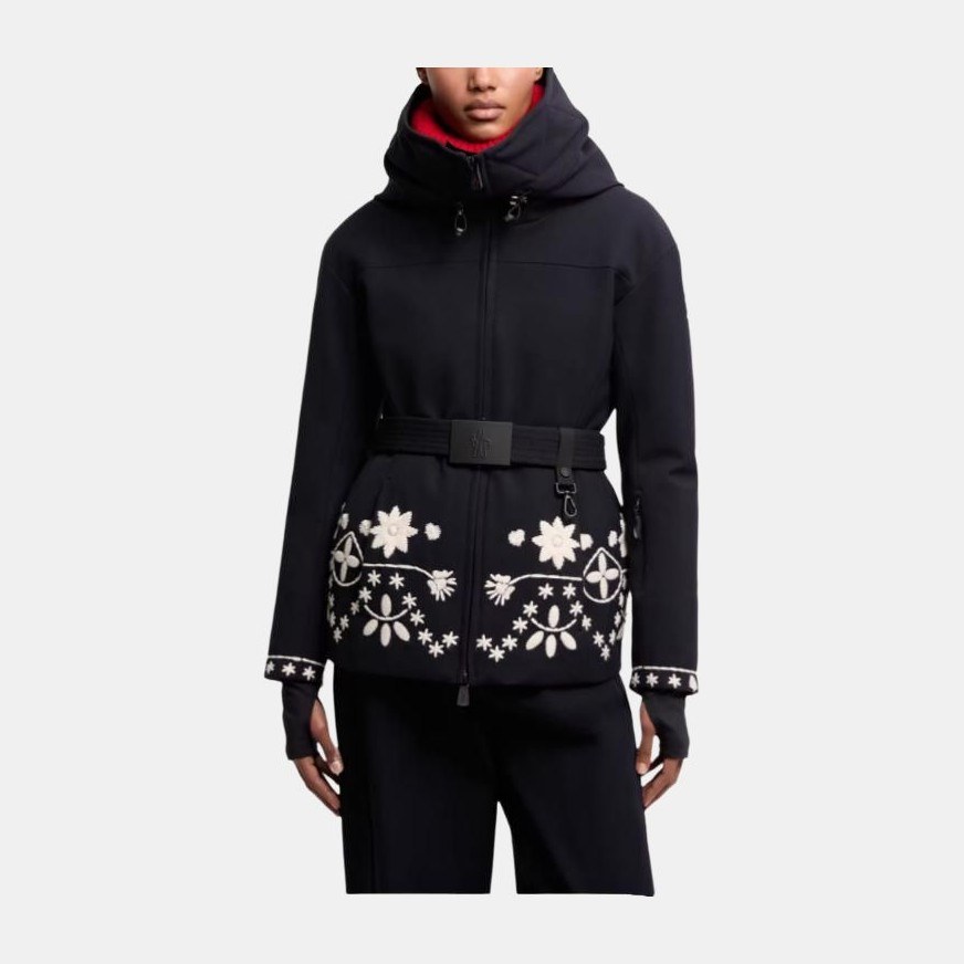 Moncler Blaye Embroidered Hooded Down Ski Jacket Logo