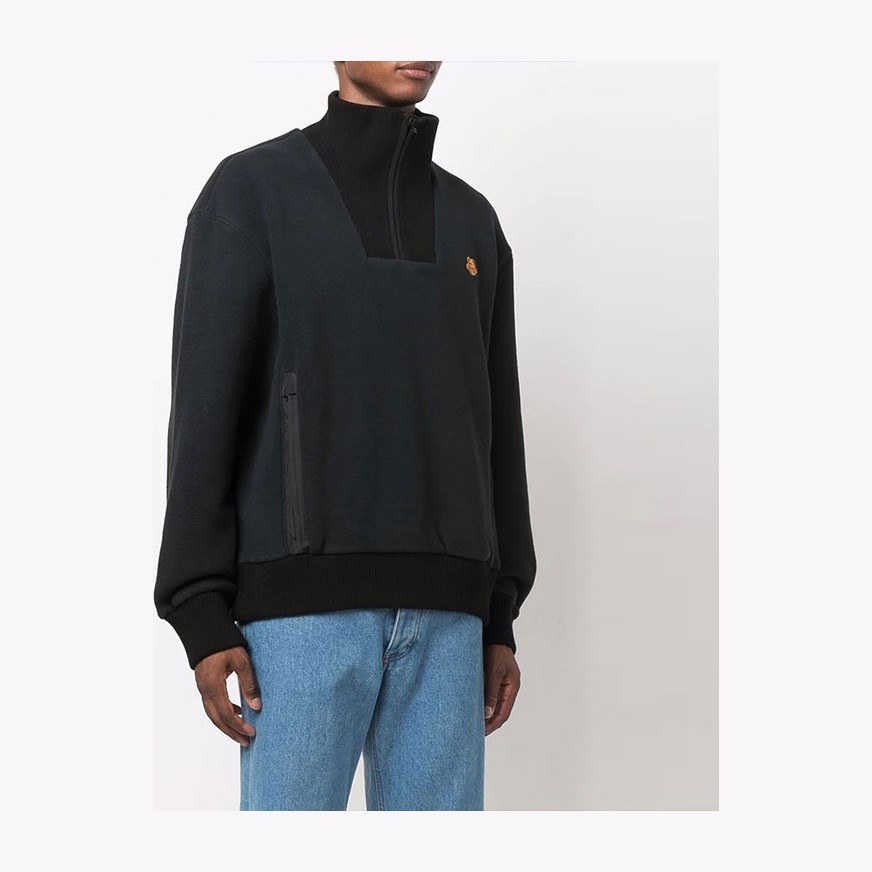 KENZO Logo Embroidered Half-Zip Sweatshirt Black