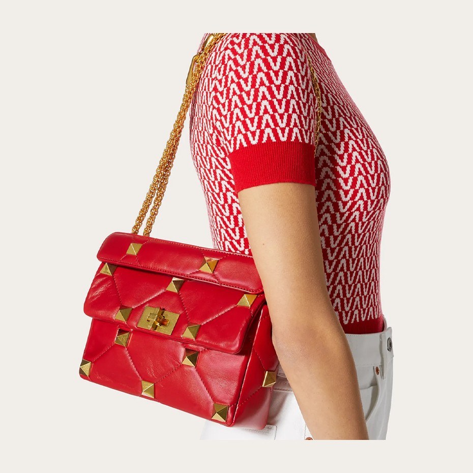 Valentino Napa Roma Studded Chain Bag Red