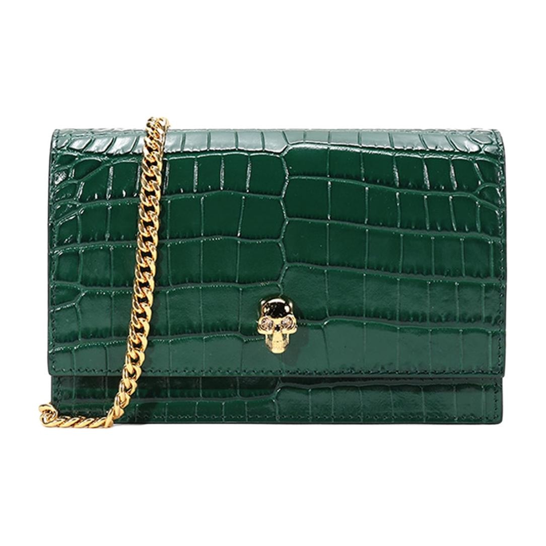 Alexander McQueen Skull Chain Leather Crossbody Bag Deep Green