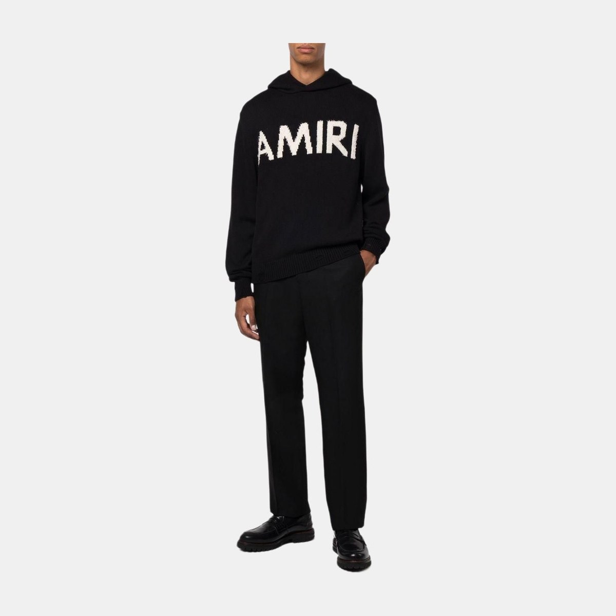 AMIRI FW22 Logo Embroidered Wool Hoodie Black